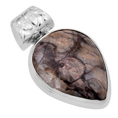925 sterling silver 14.40cts natural brown mushroom rhyolite pear pendant n29155