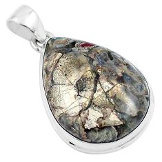 925 sterling silver 15.60cts natural brown mushroom rhyolite pear pendant u21488