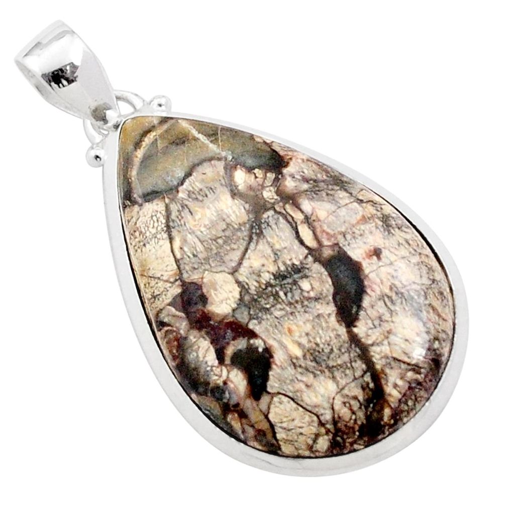 925 sterling silver 21.68cts natural brown mushroom rhyolite pendant t78672