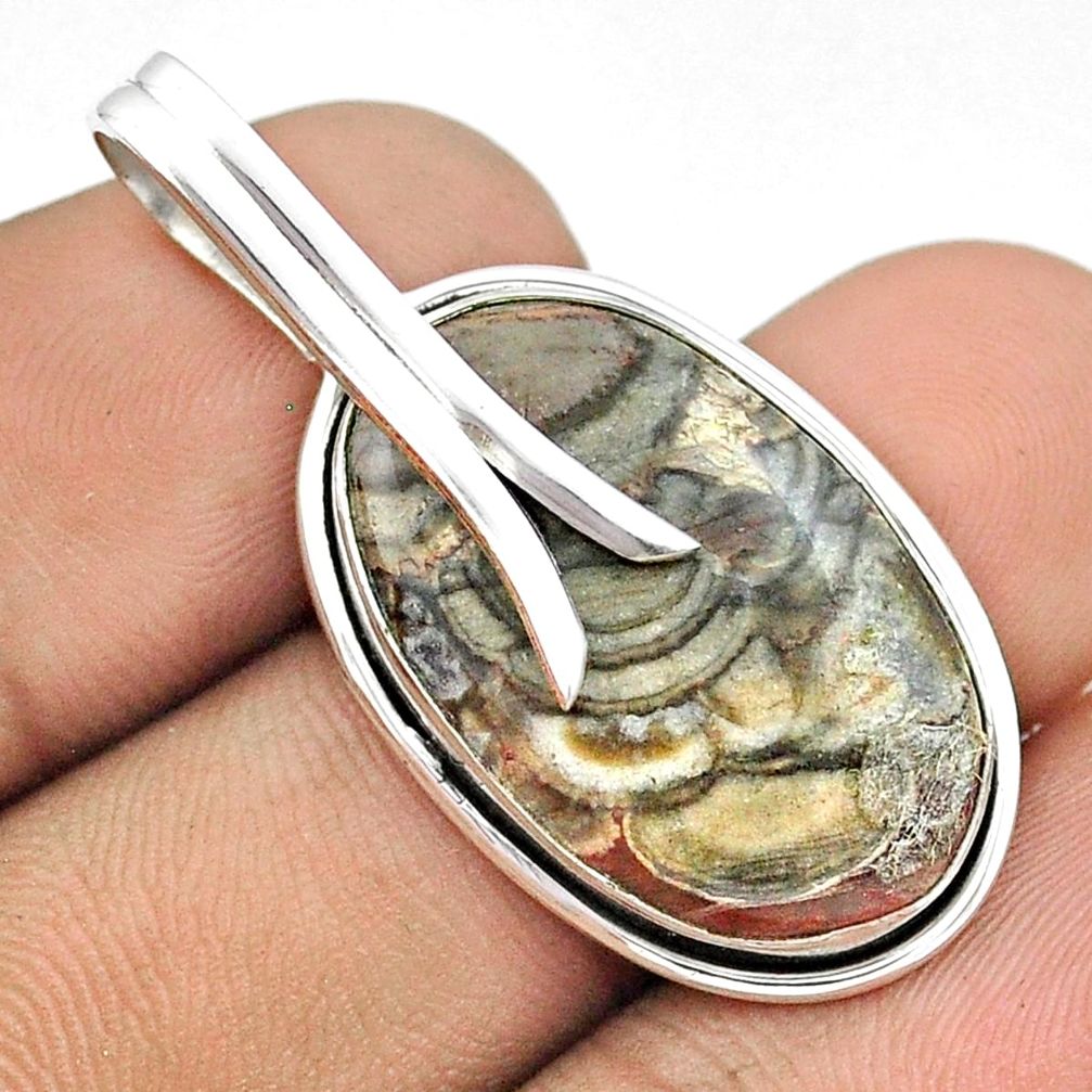 925 sterling silver 14.60cts natural brown mushroom rhyolite pendant u22353