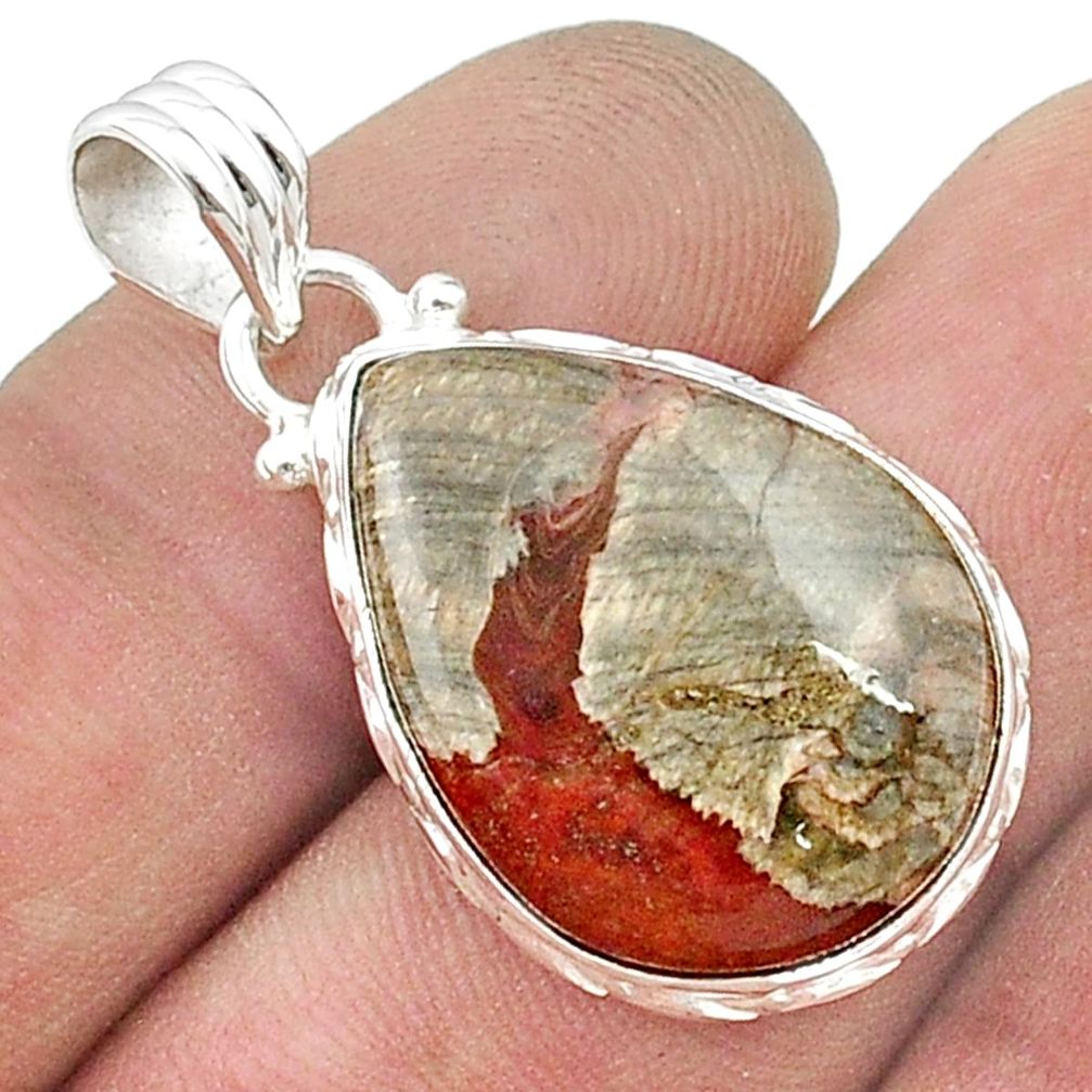 925 sterling silver 14.54cts natural brown mushroom rhyolite pendant u50480