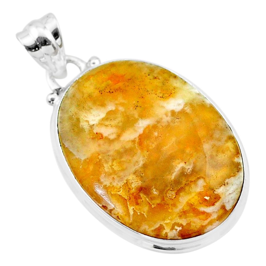 925 sterling silver 19.20cts natural brown palm root agate oval pendant t26736