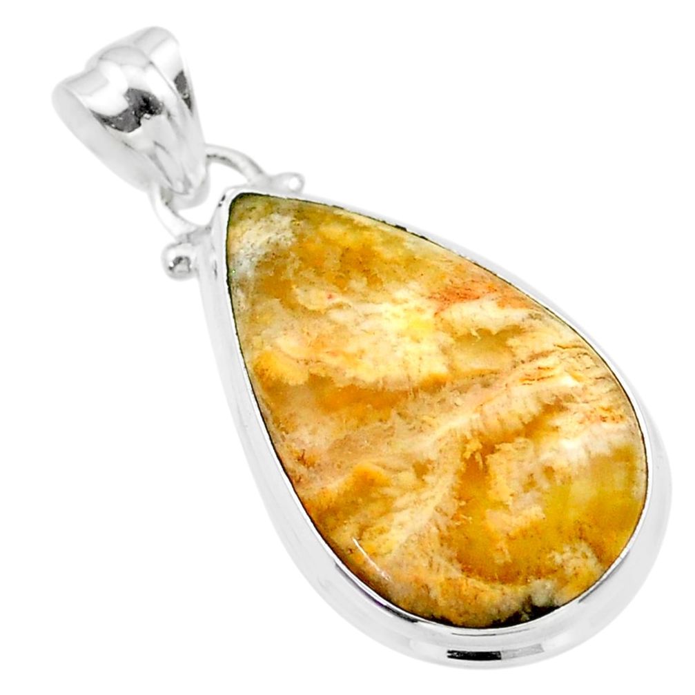 925 sterling silver 14.57cts natural brown palm root agate pear pendant t26698