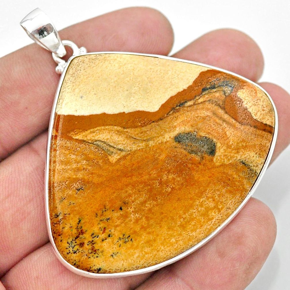 925 sterling silver 72.94cts natural brown picture jasper pear pendant t41875