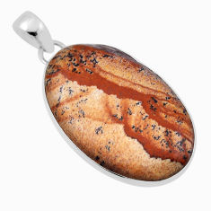 925 sterling silver 18.74cts natural brown picture jasper oval pendant n29565