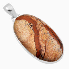 925 sterling silver 20.02cts natural brown picture jasper oval pendant n29568