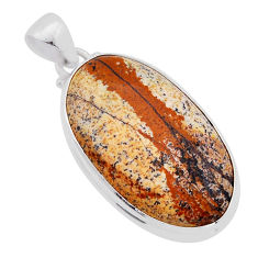 925 sterling silver 24.38cts natural brown picture jasper oval pendant n51428