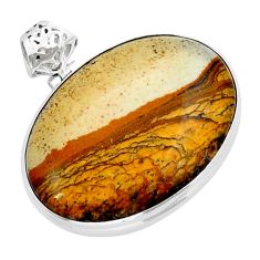 925 sterling silver 33.68cts natural brown picture jasper oval pendant y15065