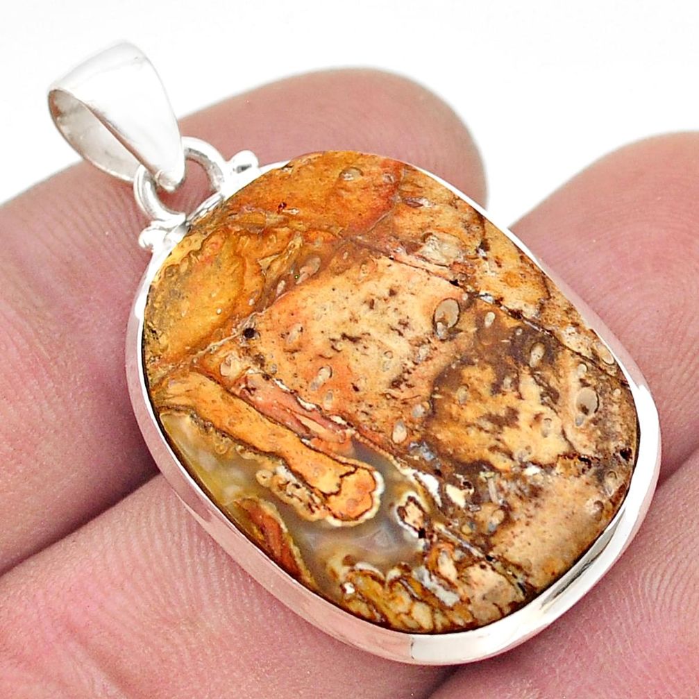 925 sterling silver 18.36cts natural brown picture jasper pendant jewelry d48667