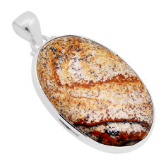 925 sterling silver 28.43cts natural brown picture jasper pendant jewelry n51423