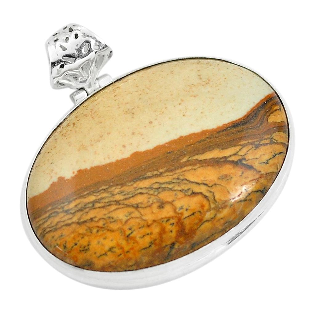 925 sterling silver 33.29cts natural brown picture jasper pendant jewelry p59227