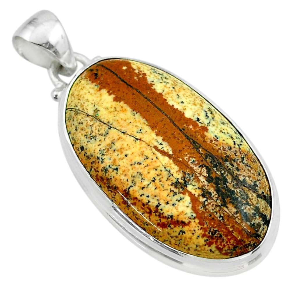 925 sterling silver 23.95cts natural brown picture jasper pendant jewelry t54786