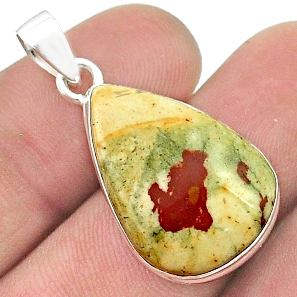 925 sterling silver 13.42cts natural brown picture jasper pendant jewelry u50943