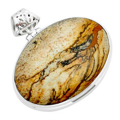 925 sterling silver 35.42cts natural brown picture jasper pendant jewelry y15063