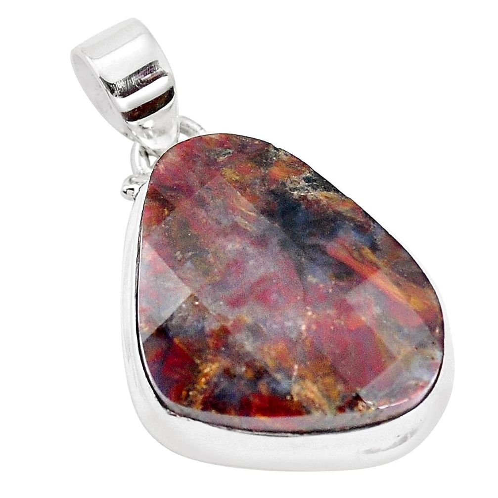 925 sterling silver 19.20cts natural brown pietersite (african) pendant p14674