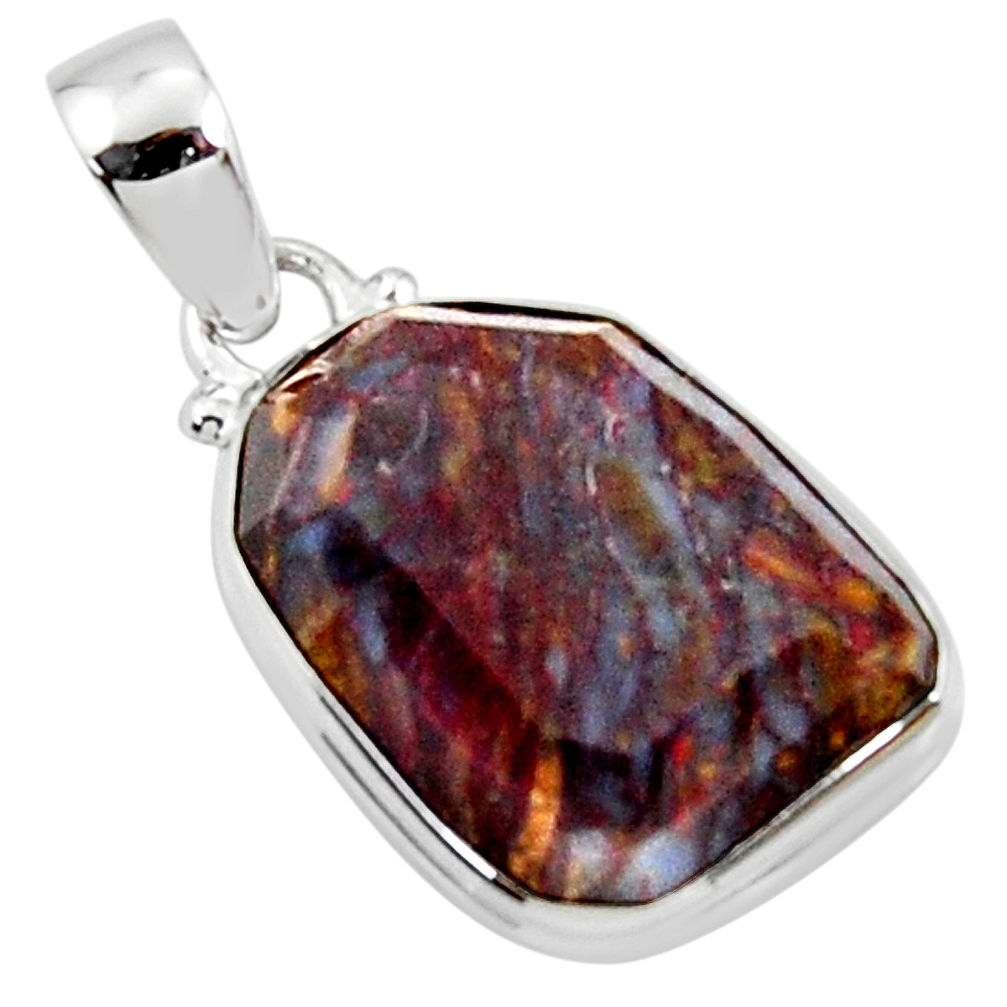 925 sterling silver 16.20cts natural brown pietersite (african) pendant r51093