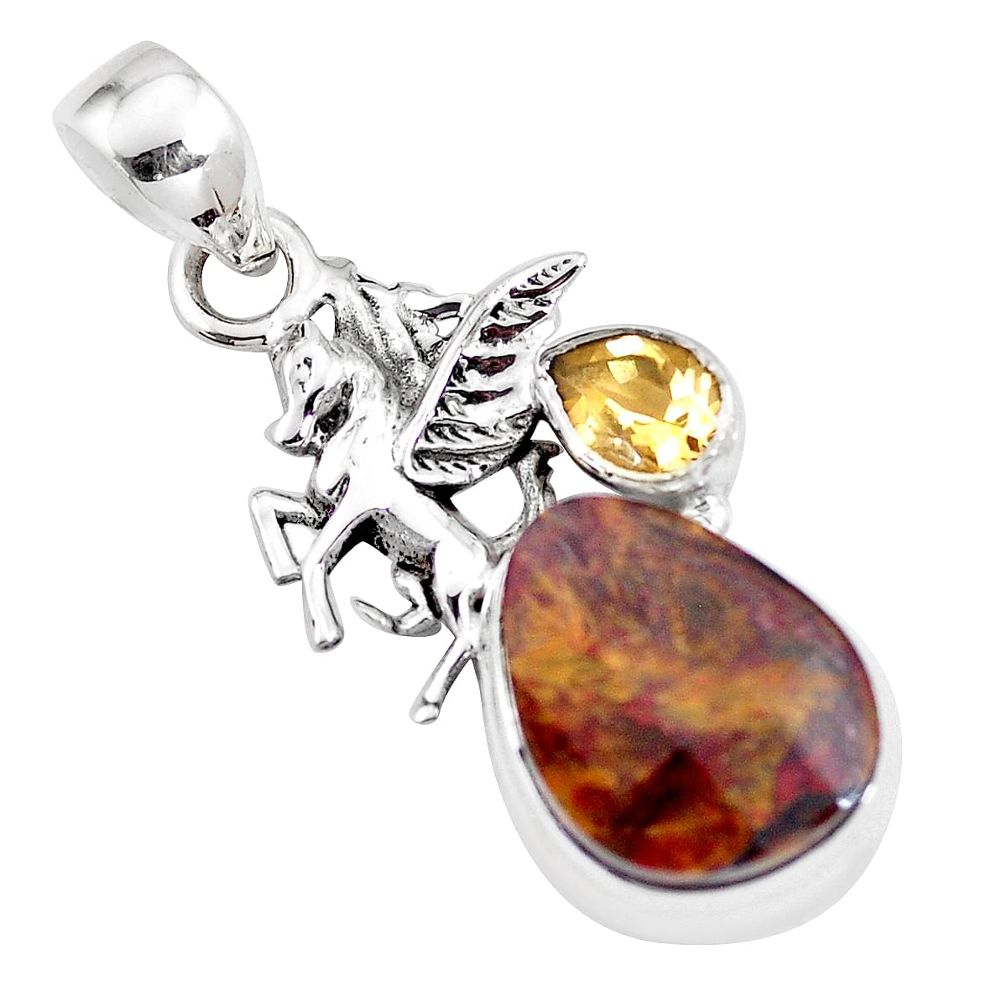 925 sterling silver 13.27cts natural brown pietersite unicorn pendant p16194