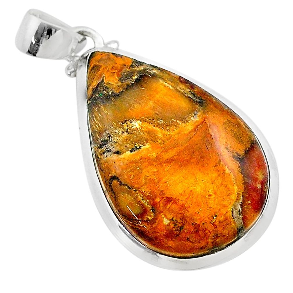 925 sterling silver 16.85cts natural brown plum wood jasper pear pendant t22467