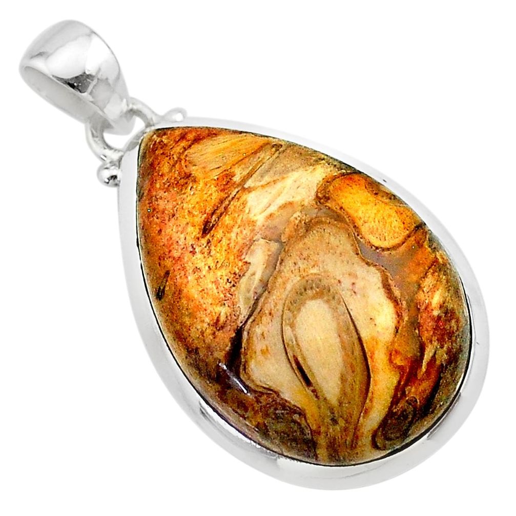 925 sterling silver 17.76cts natural brown plum wood jasper pear pendant t22478