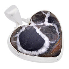 925 sterling silver 15.77cts natural brown septarian gonads heart pendant n51166