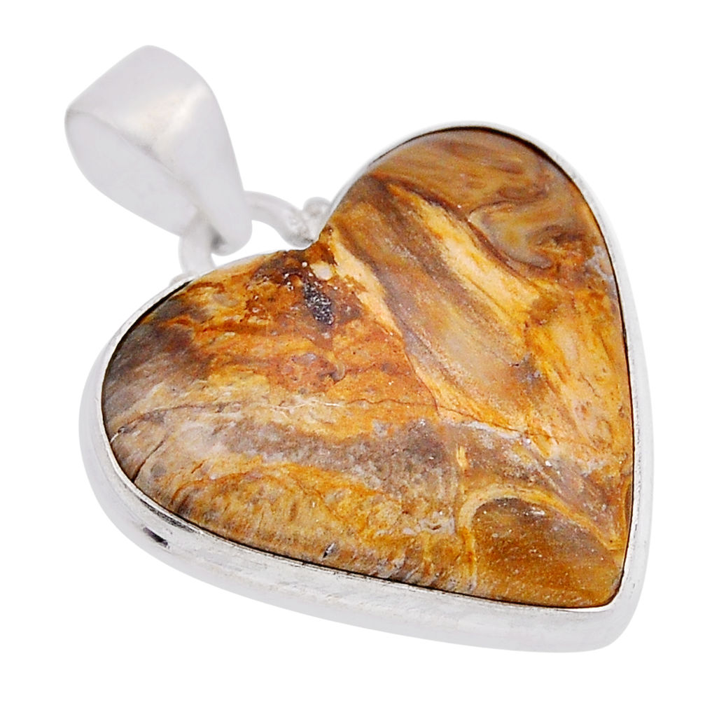 925 sterling silver 18.22cts natural brown septarian gonads heart pendant n51169