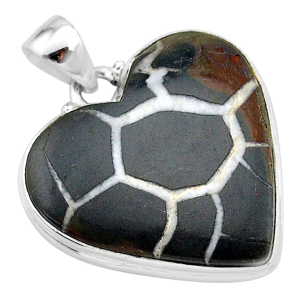 925 sterling silver 30.40cts natural brown septarian gonads heart pendant t13348