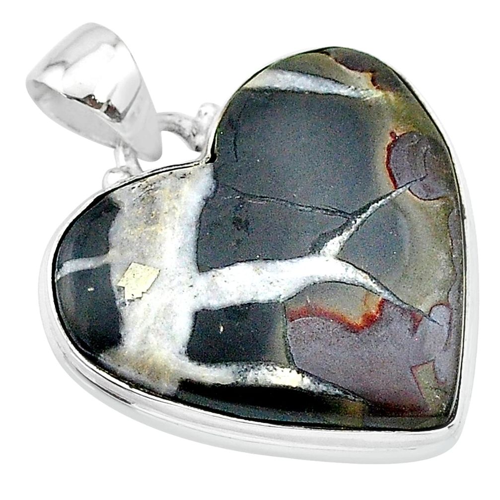 925 sterling silver 24.00cts natural brown septarian gonads heart pendant t13353