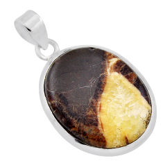 925 sterling silver 14.62cts natural brown septarian gonads oval pendant n35051