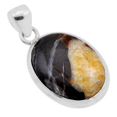 925 sterling silver 13.30cts natural brown septarian gonads oval pendant n51578