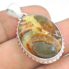 925 sterling silver 18.68cts natural brown septarian gonads oval pendant u22038