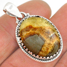 925 sterling silver 16.34cts natural brown septarian gonads oval pendant u87387
