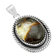 925 sterling silver 18.15cts natural brown septarian gonads oval pendant u89999