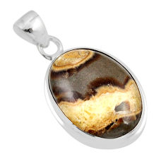 925 sterling silver 13.56cts natural brown septarian gonads oval pendant y49084