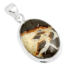 925 sterling silver 15.02cts natural brown septarian gonads oval pendant y49096