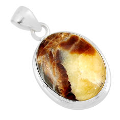925 sterling silver 15.67cts natural brown septarian gonads oval pendant y49110