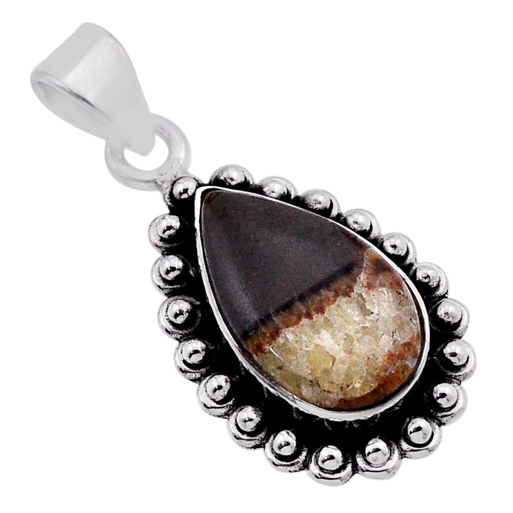 925 sterling silver 5.11cts natural brown septarian gonads pear pendant n40083