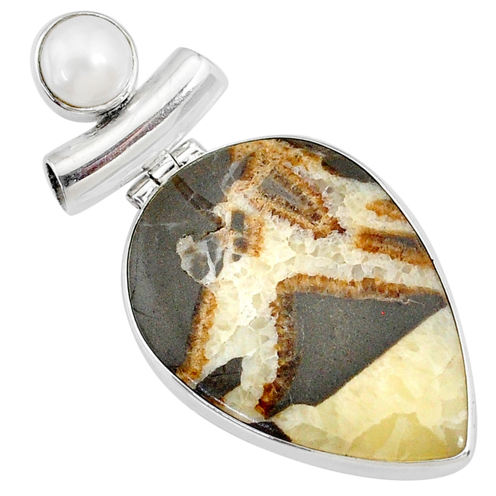 925 sterling silver 24.00cts natural brown septarian gonads pearl pendant r72845