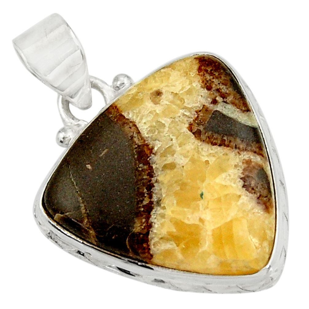 925 sterling silver 19.07cts natural brown septarian gonads pendant d41504