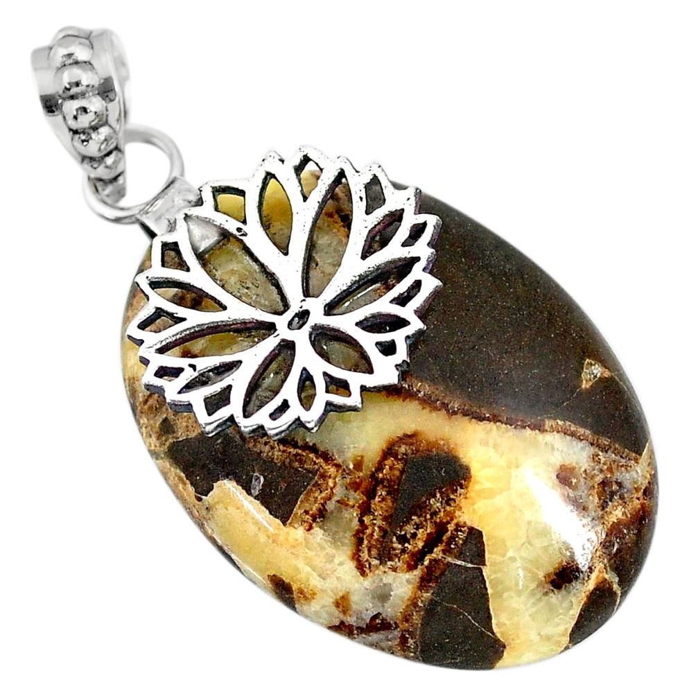 925 sterling silver 27.71cts natural brown septarian gonads pendant r91431