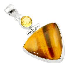 925 sterling silver 17.42cts natural brown tiger's eye citrine pendant t60311