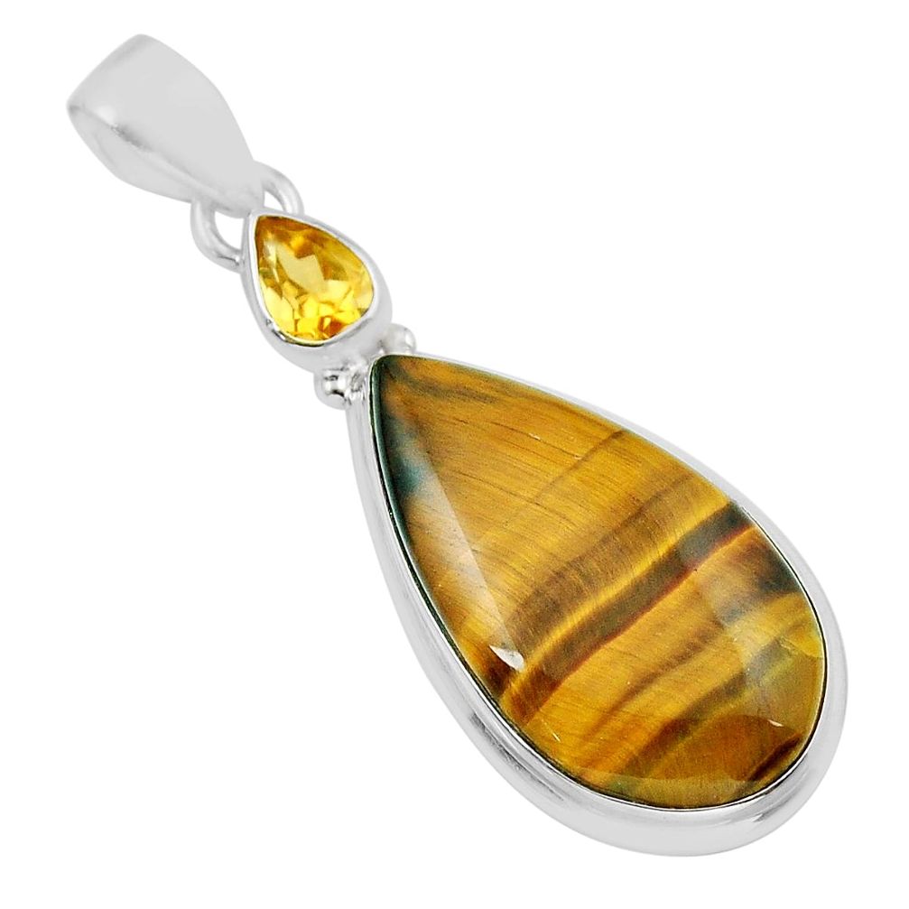 925 sterling silver 16.03cts natural brown tiger's eye citrine pendant y44155