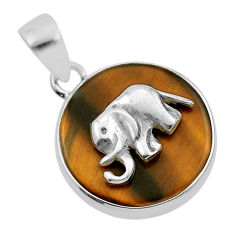 925 sterling silver 11.66cts natural brown tiger's eye elephant pendant y87528