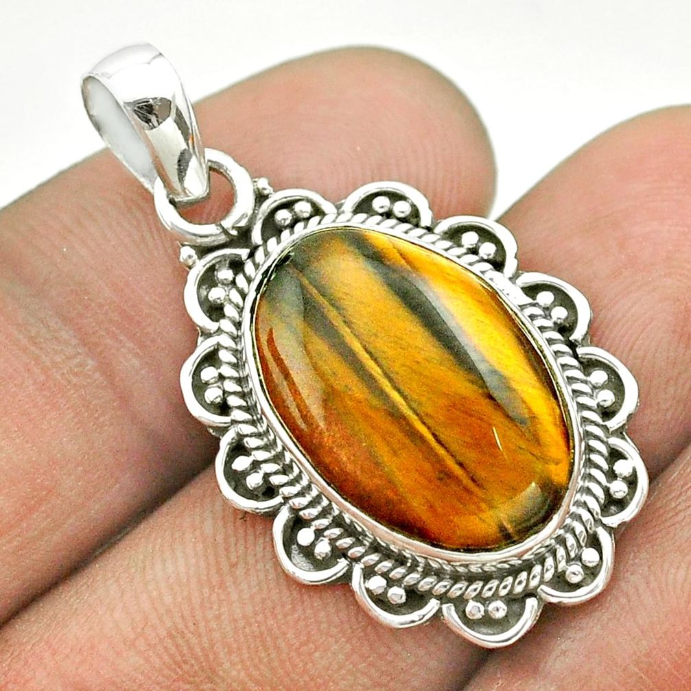 925 sterling silver 11.23cts natural brown tiger's eye oval pendant t53218