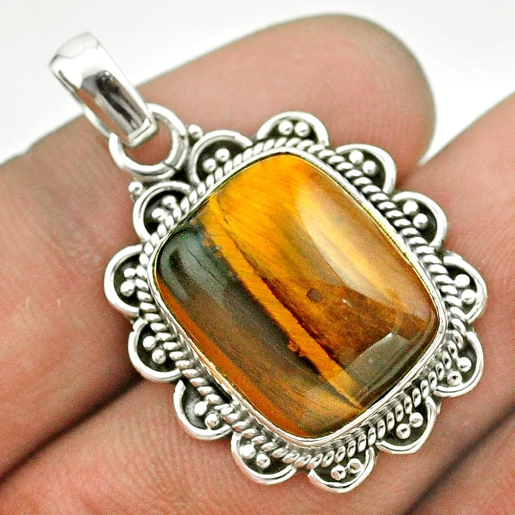 925 sterling silver 12.34cts natural brown tiger's eye pendant jewelry t53198