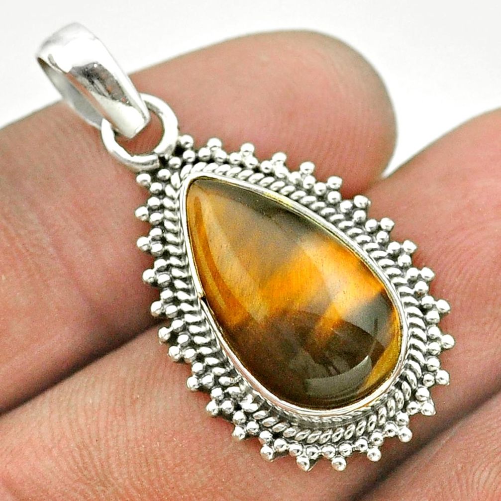 925 sterling silver 7.50cts natural brown tiger's eye pendant jewelry t53200