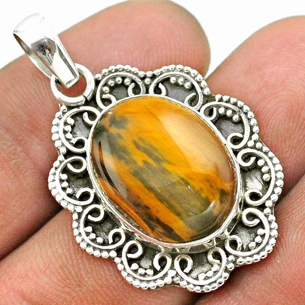 925 sterling silver 12.83cts natural brown tiger's eye pendant jewelry t53385