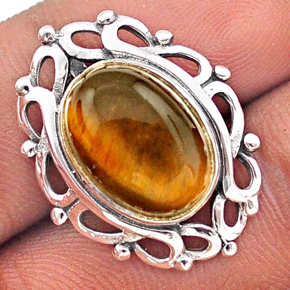 925 sterling silver 6.44cts natural brown tiger's eye pendant jewelry t86444
