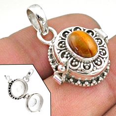 925 sterling silver 3.00cts natural brown tiger's eye poison box pendant t73576