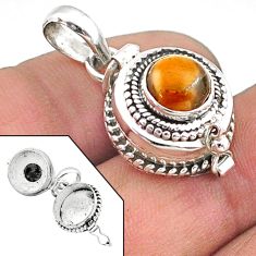 925 sterling silver 3.03cts natural brown tiger's eye poison box pendant t73579