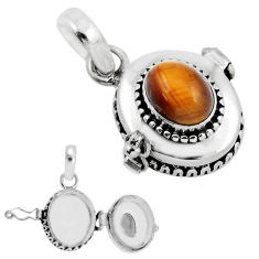 925 sterling silver 2.92cts natural brown tiger's eye poison box pendant y54163